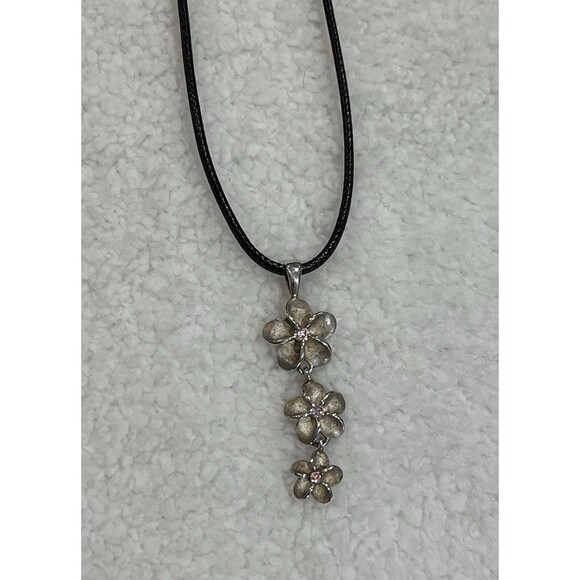 VTG Kuuipo Hawaiian Sterling Silver Flower Pendant Necklace Pink Stone Coquette - Picture 3 of 10